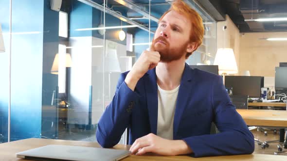 Portrait of Thinking Pensive Man, Red Hairs