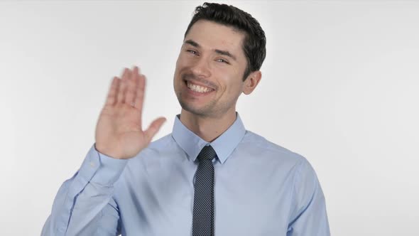 Businessman Waving Hand to Welcome