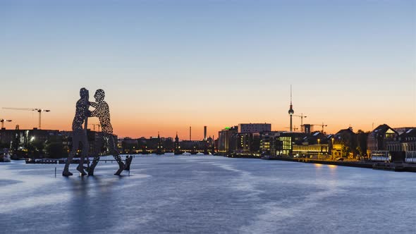 Day to Night Time Lapse of Berlin Cityscape with spree river, Berlin, Germany