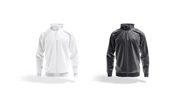 Blank black and white windbreaker with zipper, looped rotation