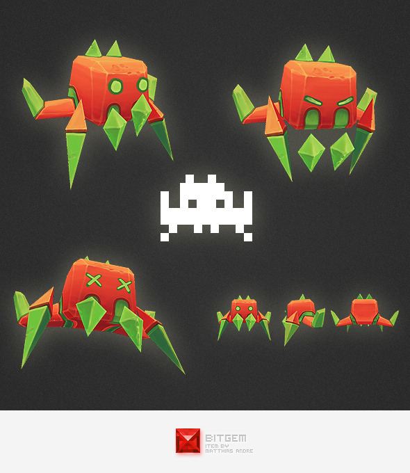 Low Poly Space Invader Alien 03