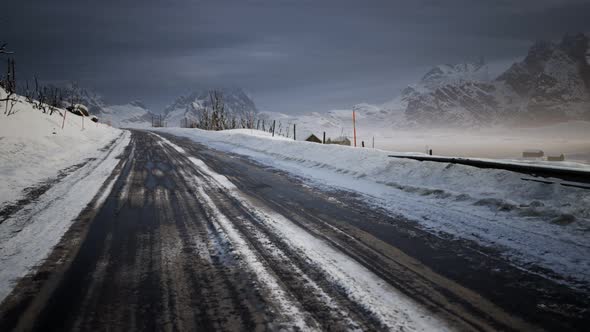 Winter Road on Lofoten Islands