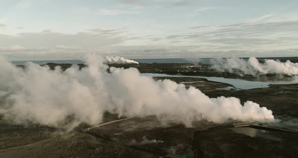 Aerial View of Gunnuhver Hot Springs and Geothermal Power Plants in Iceland