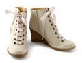 Wooden wedge white leather zipped ankle boots - PhotoDune Item for Sale