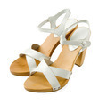 Wooden soled white leather high heeled elegant sandals - PhotoDune Item for Sale