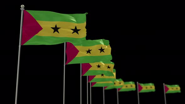 sao tome and Principe Row Of Flags Animation Include Alpha Channel