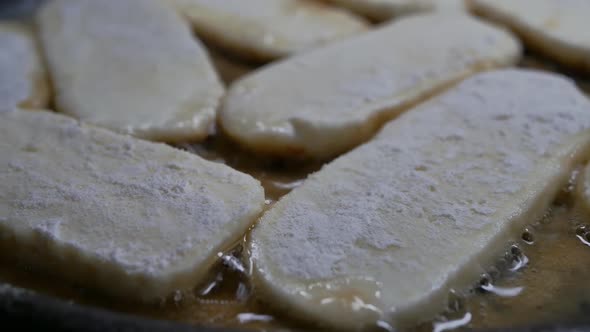 Fry the Halloumi Cheese in a Frying Pan in Hot Oil