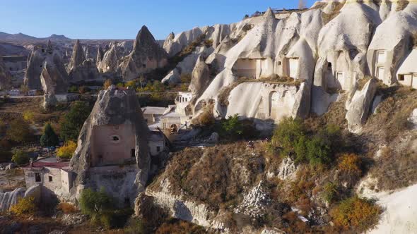 Cave Town and Rock Formations at Goreme, Cappadocia, Turkey