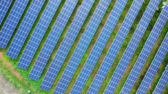 4K : Aerial view of a solar power station