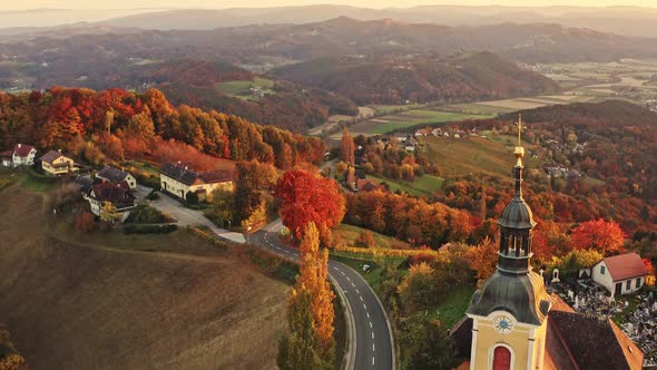 Aerial View of Austrian Vilage Kitzeck Im Sausal on Vineyard