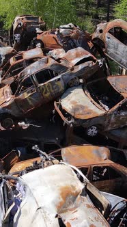 Vertical Video of Destroyed and Shot Cars in the City of Irpin Ukraine  the Consequences of the War