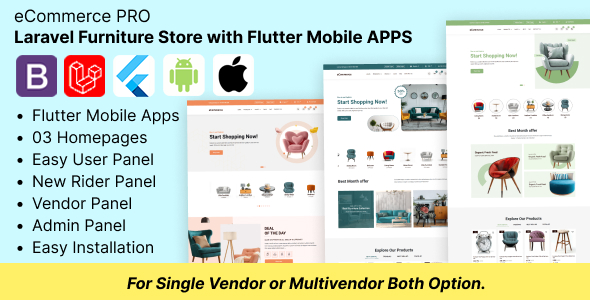 eCommerce PRO – Furniture Store Script and Flutter Mobile APPS Bundle