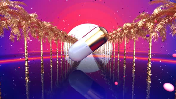 3D motion design of a paradise background with a pill