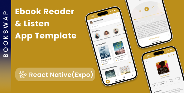 Ebooks Reader and Audiobooks Listen App template in React Native | BookSwap