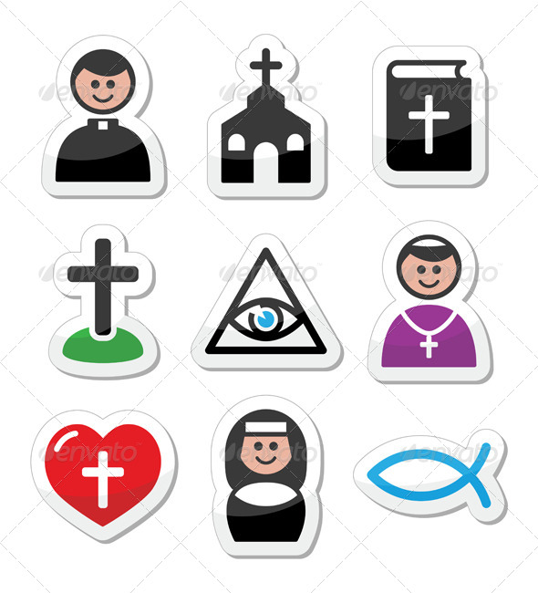 Religion, Catholic Church Vector Icons Set