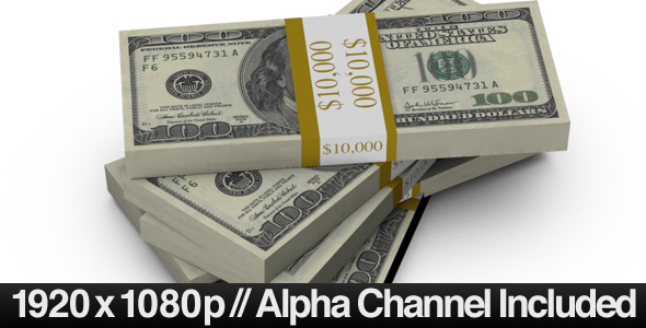 $100 Bills Fall into a Stack + ALPHA Channel