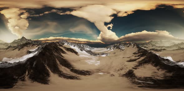 VR 360 Rays of Sunset on the Tops of the Mountains