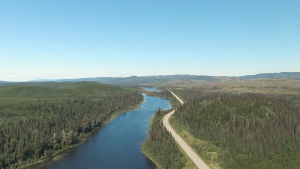 Scenic Panoramic Lake View of Curvy Road in Canadian Nature