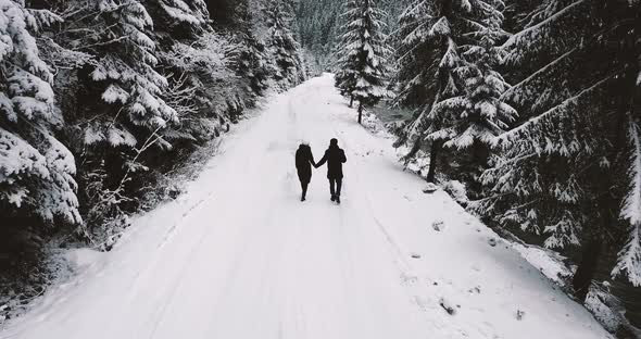 Tourists Rest in the Winter Forest They Walk Enjoying the Beautiful Mountain Views