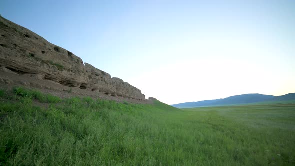 Ruins of Ancient City, Building and Wall From Ancient Times in Treeless Vast Plain of Mongolia