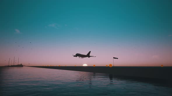Plane Takes Off With Sunset alt