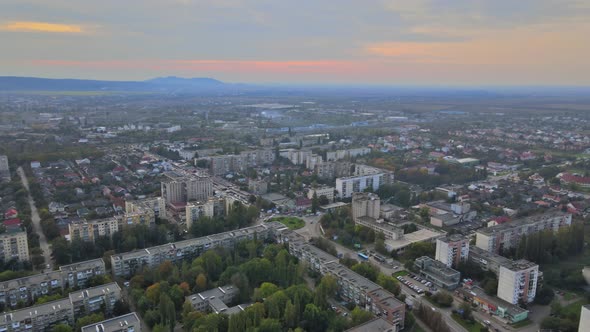 Flying Over Residential Area in Uzhgorod City Zakarpattya