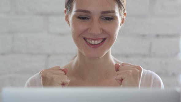 Excited for Success in Project, Woman in Loft Office