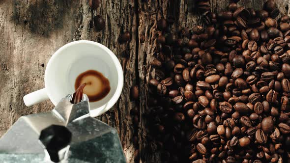 Pour Coffee Into the White Cup