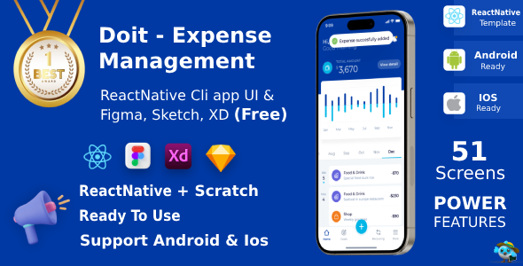 DoIt | ANDROID + IOS + FIGMA + XD + Sketch + Figma | UI Kit | ReactNative | Expense Management APP