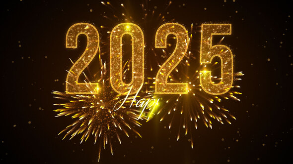 Year 2025 Golden Text Reveal with Fireworks alt