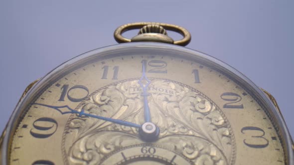 Gold Vintage Pocket Watch with Clock Hands Running in Circle in Timelapse Video