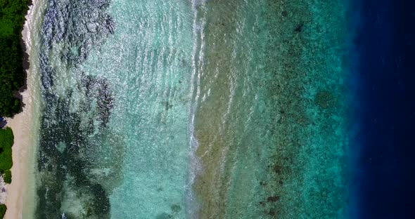 Natural birds eye copy space shot of a sandy white paradise beach and blue ocean background in best 