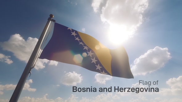 Bosnia and Herzegovina Flag on a Flagpole V2