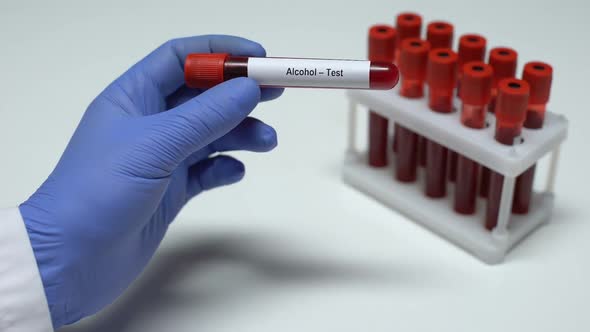 Alcohol Test, Doctor Showing Blood Sample in Tube, Lab Research, Health Checkup