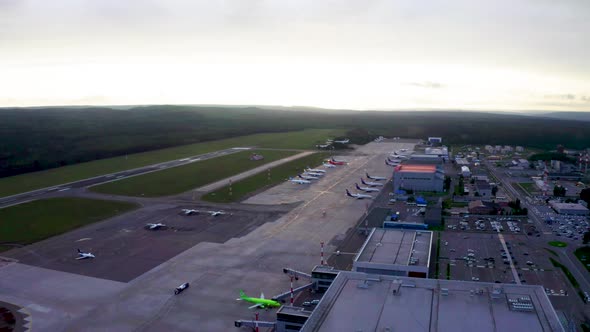 Airport apron and runway aerial 
