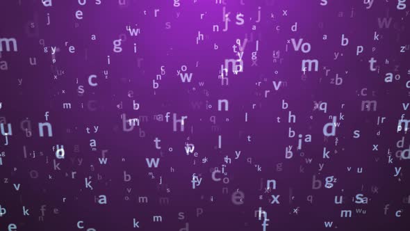 The letters of the English alphabet are flying on a purple background