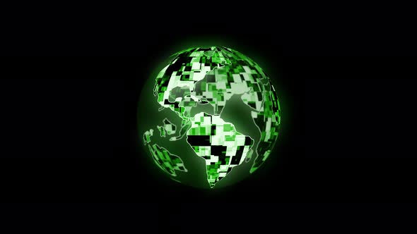 Technology Green Color Glowing Planet Earth Rotated