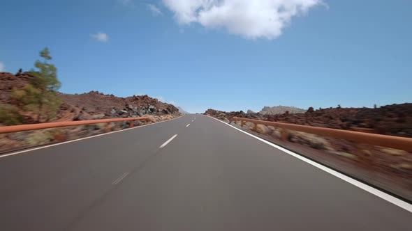 Driving a car with attached action cam in Teide National Park Tenerife