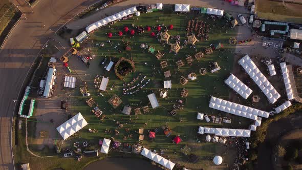 Top down aerial view of food festival in Buenos Aires