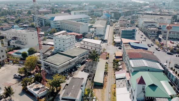 Amazing Aerial View of Maeklong Cityscape and Railway Market Thailand