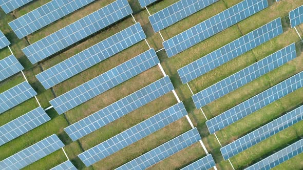Aerial Top Down View of Solar Panels Farm Solar Cell Station alt