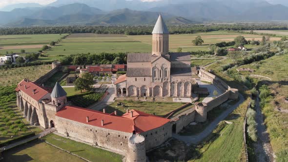 Aerial view to Alaverdi Monastery located in Kakheti region, Georgia 2019