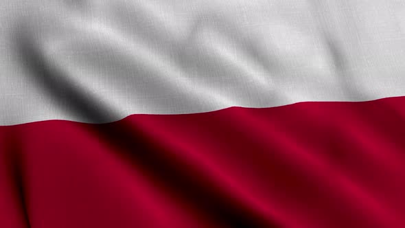 Poland Satin Flag. Waving Fabric Texture of the Flag of Poland.  4K Video