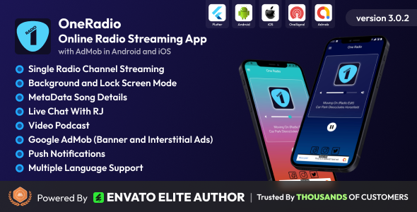 OneRadio - Online Radio Streaming App with AdMob in Android and iOS