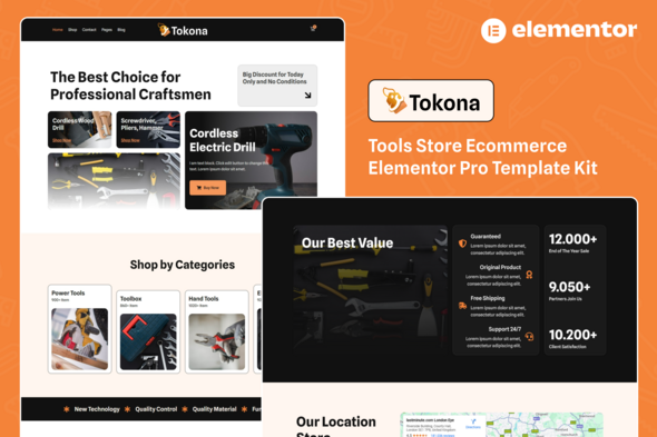 Tokona - Tools Store Ecommerce Elementor Pro Template Kit