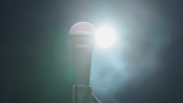 Microphone Closeup Mic with Smoke and Black Background