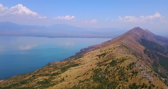 Aerial drone view of a lake in Montenegro