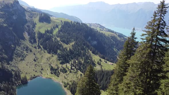 Swisslakes: Hinterburgsee in the front, Brienzersee in the background (Drone view)