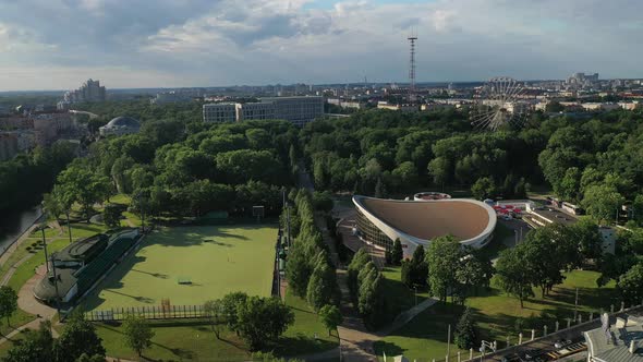 Sports Ground and Sports Complex in the City's Gorky Park in Minsk.Soccer Field and Hockey Complex