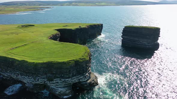 Aerial View of the Dun Briste Sea Stick at Downpatrick Head County Mayo  Republic of Ireland